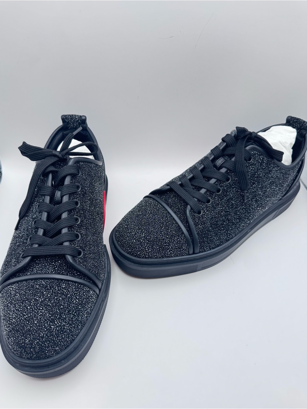 Christian Louboutin Adolon Junior Flat Black Glitter Sneakers EU 43.5